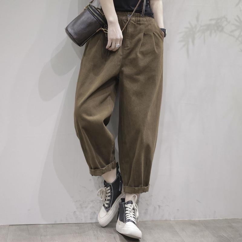 春秋棉布休闲裤新款萝卜裤裤子时尚女裤显瘦文艺女士女装哈伦裤女|undefined