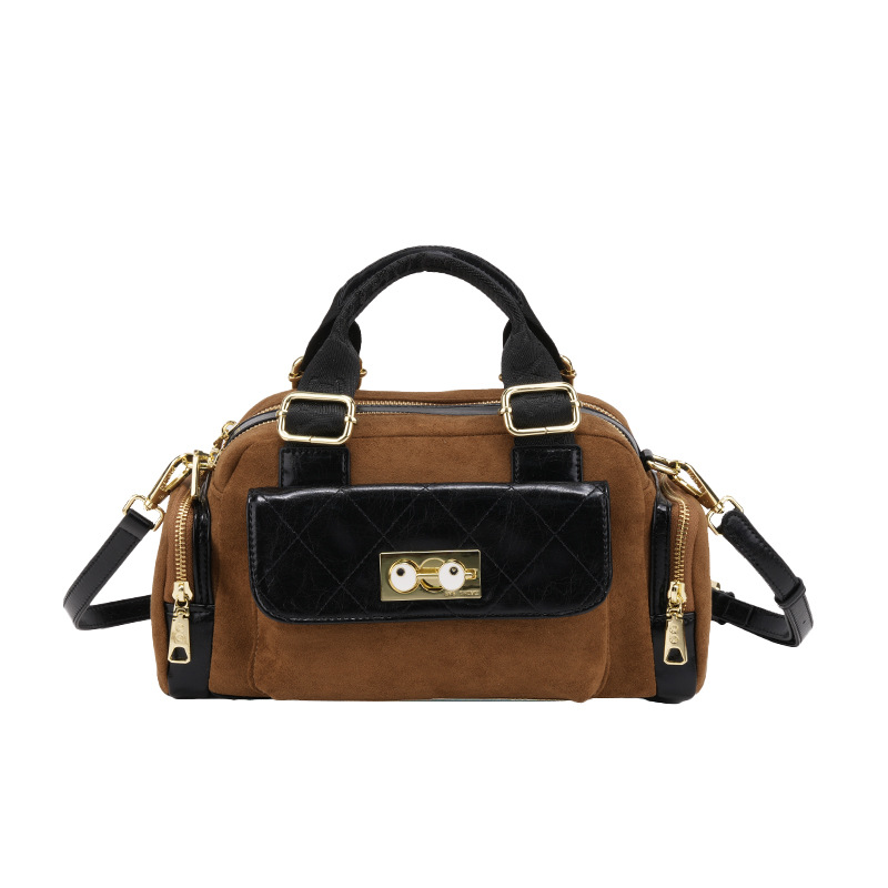 Otoño y invierno peluche bolsas de cremallera de mano casuales clásicas de contraste de alto nivel PU damas hombro único 2877 #