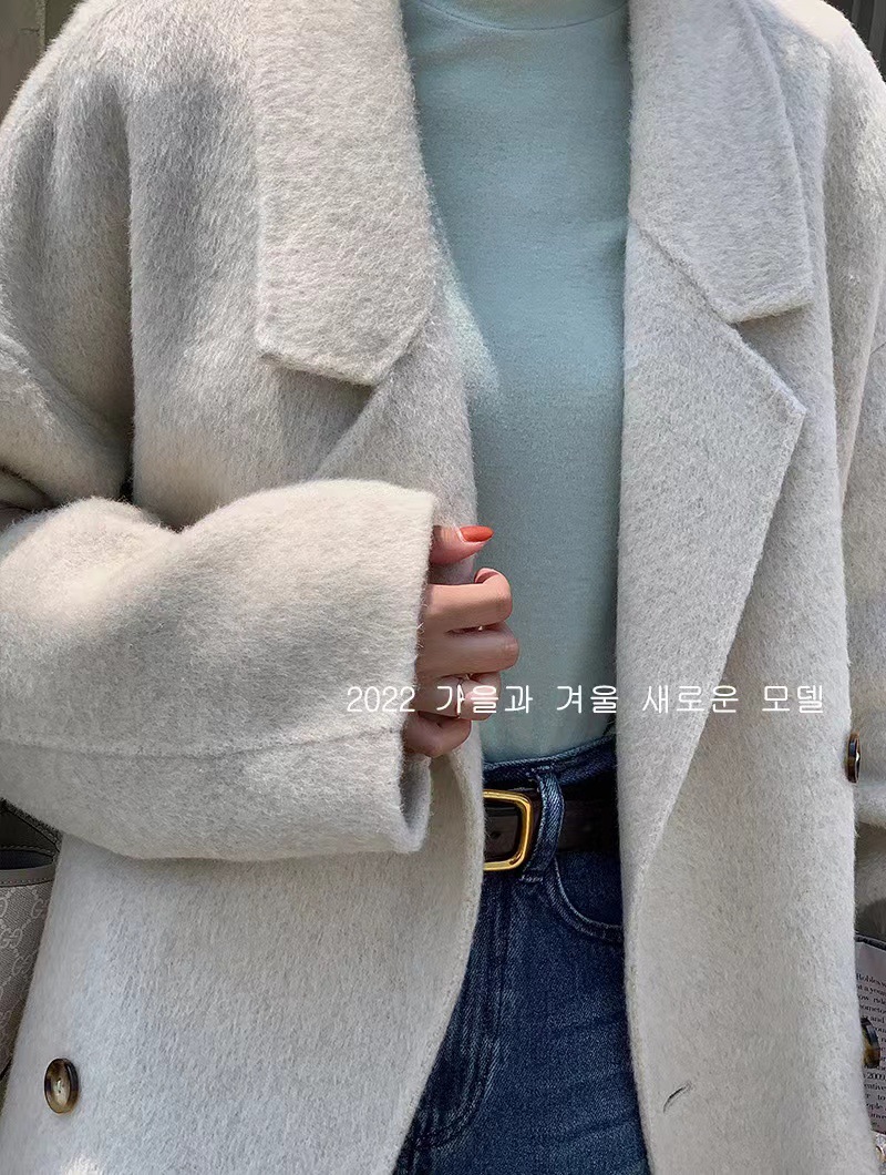 2025年新作 両面ウールコート レディース 4つボタン 韓国風 アルパカ混 ロング丈 ゆったり カジュアルジャケット 女性用