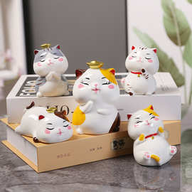 创意陶瓷招财猫家居客厅装饰品日系猫咪卡通可爱公仔办公室桌摆件