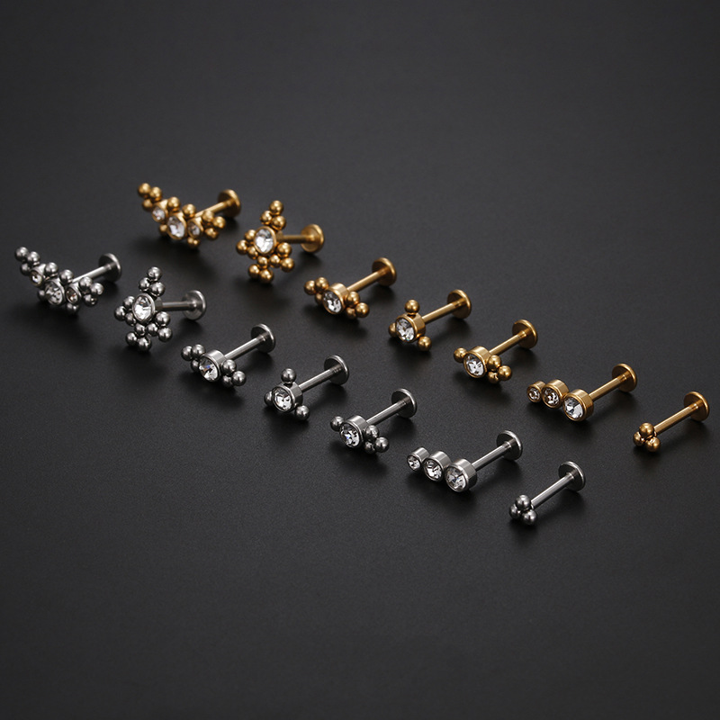 Simple Style Geometric Stainless Steel Inlay Zircon lip stud 1 Piece