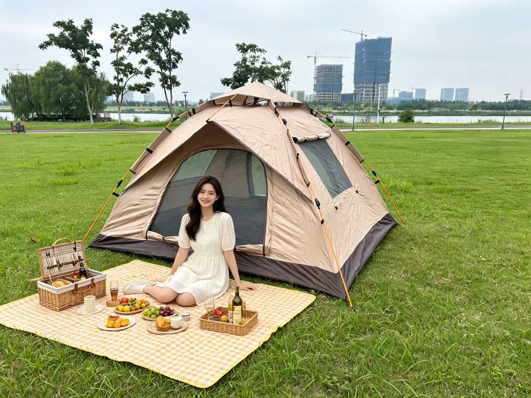 Tent Camping Tent Automatic No-Setup Required 3-4 Person Mosquito-Proof Sun Protection Portable Beach Camping Single-Person Hiking Gear