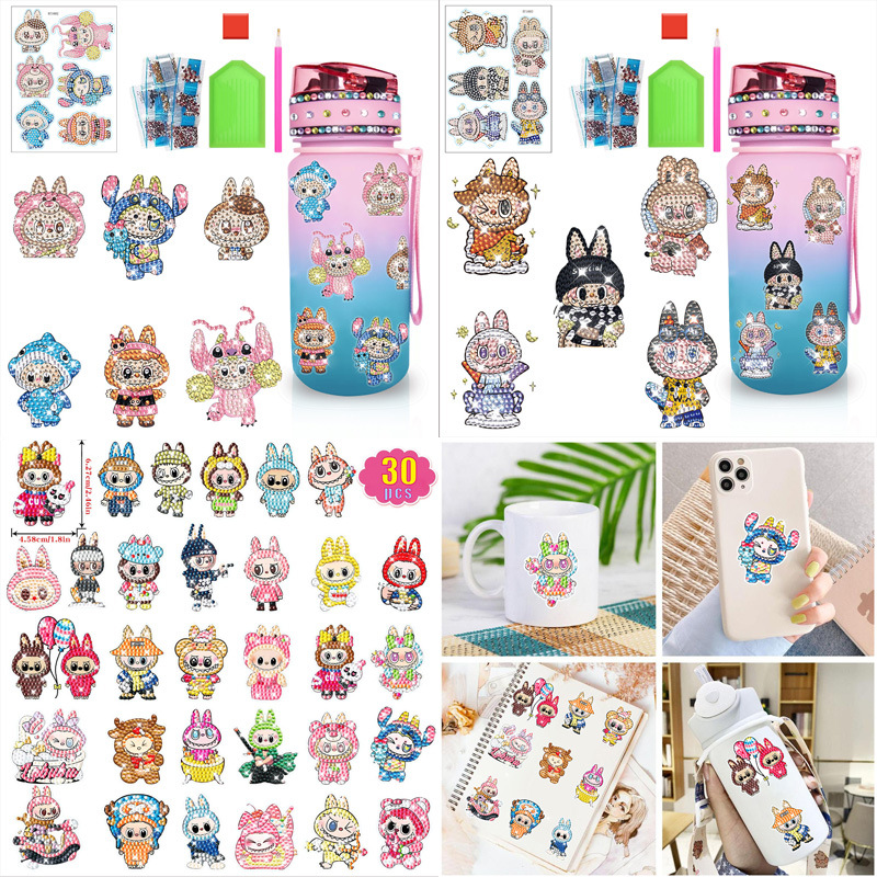 Labubu nueva pintura de diamantes dibujos animados bricolaje juguetes hechos a mano para niños tela rabu pegatinas al azar pintura de diamantes al por mayor