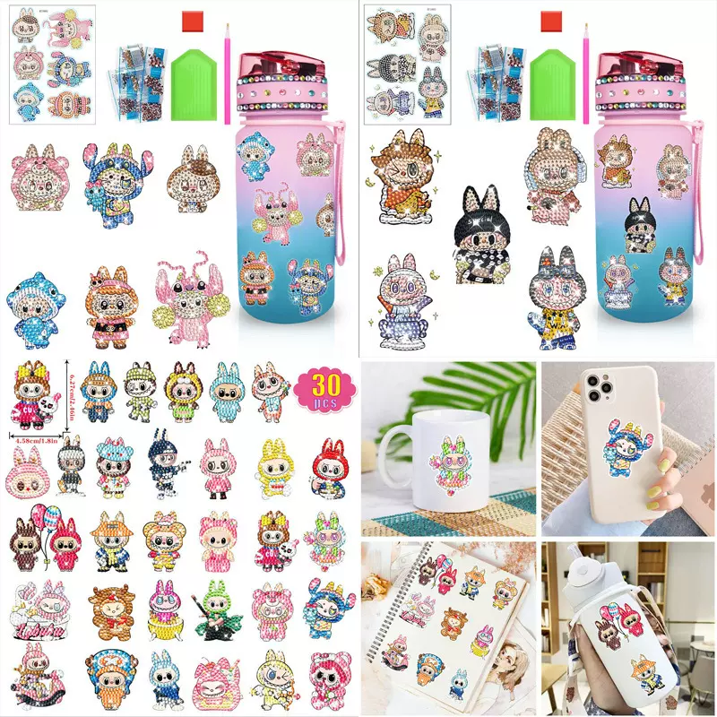 Labubu新款钻石画卡通diy儿童手工玩具拉布布随意贴钻石画贴纸