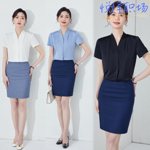 西装内搭白衬衫女高级感职业正装套装V领白色衬衣西服打底衫上衣