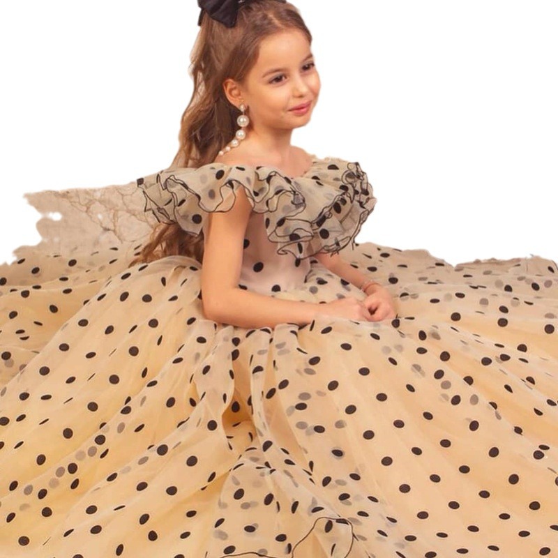 Galajurk voor meisjes – Prinsessenjurk met stippen, kant en glitters voor verjaardagsfeestjes en kerstvoorstellingen_voghion.com
