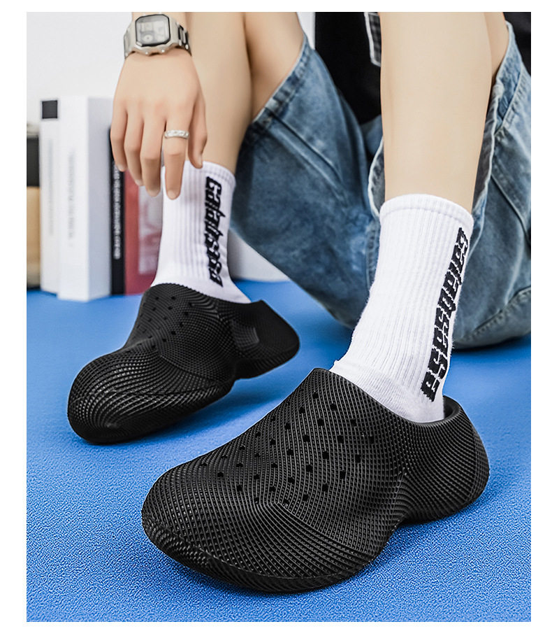 Dép bít mũi đế dày in 3D thoáng khí chống trượt đi ngoài trời — Màu kaki, màu đen chi tiết 17