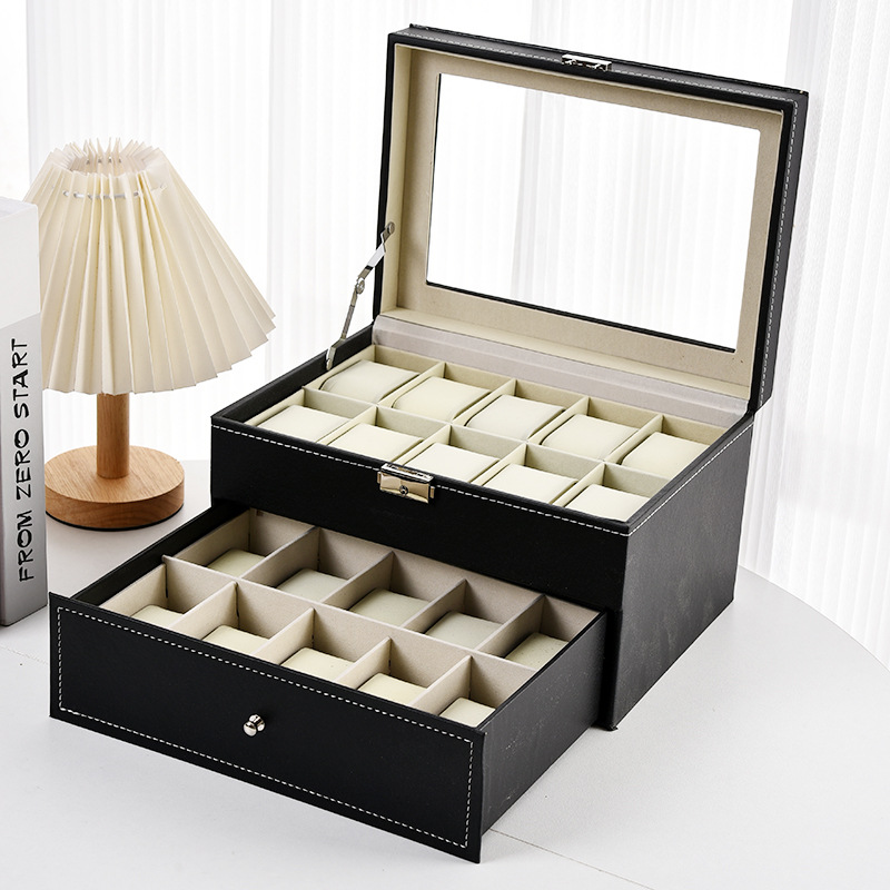 Caja Organizadora de Relojes de Cuero PU, a Prueba de Polvo con Ventana Transparente, para Relojes y Joyas