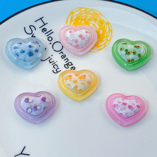 Transparent Printed Colorful Heart Hairpin Hair Rope Grabber Mobile Phone Case Hole Shoe Buckle DIY Patch Resin Accessories