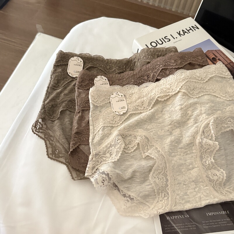 Palace-style retro French lace patchwork women's panties, seamless mid-high waist, plus-size, new Chinese style, all-season shorts