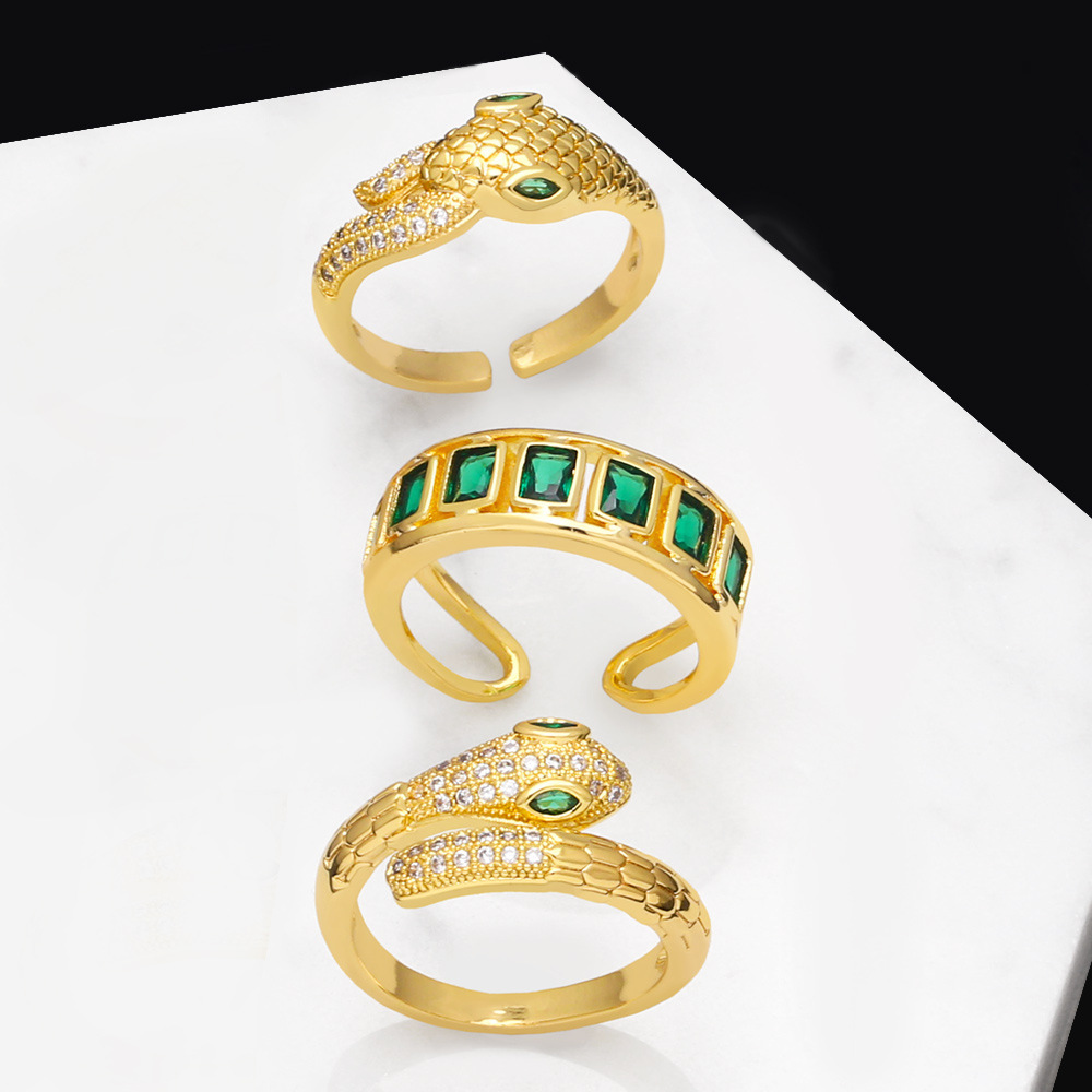 Fashion Micro-Inlaid Zircon Geometric Snake-Shaped Open Adjustable Ring