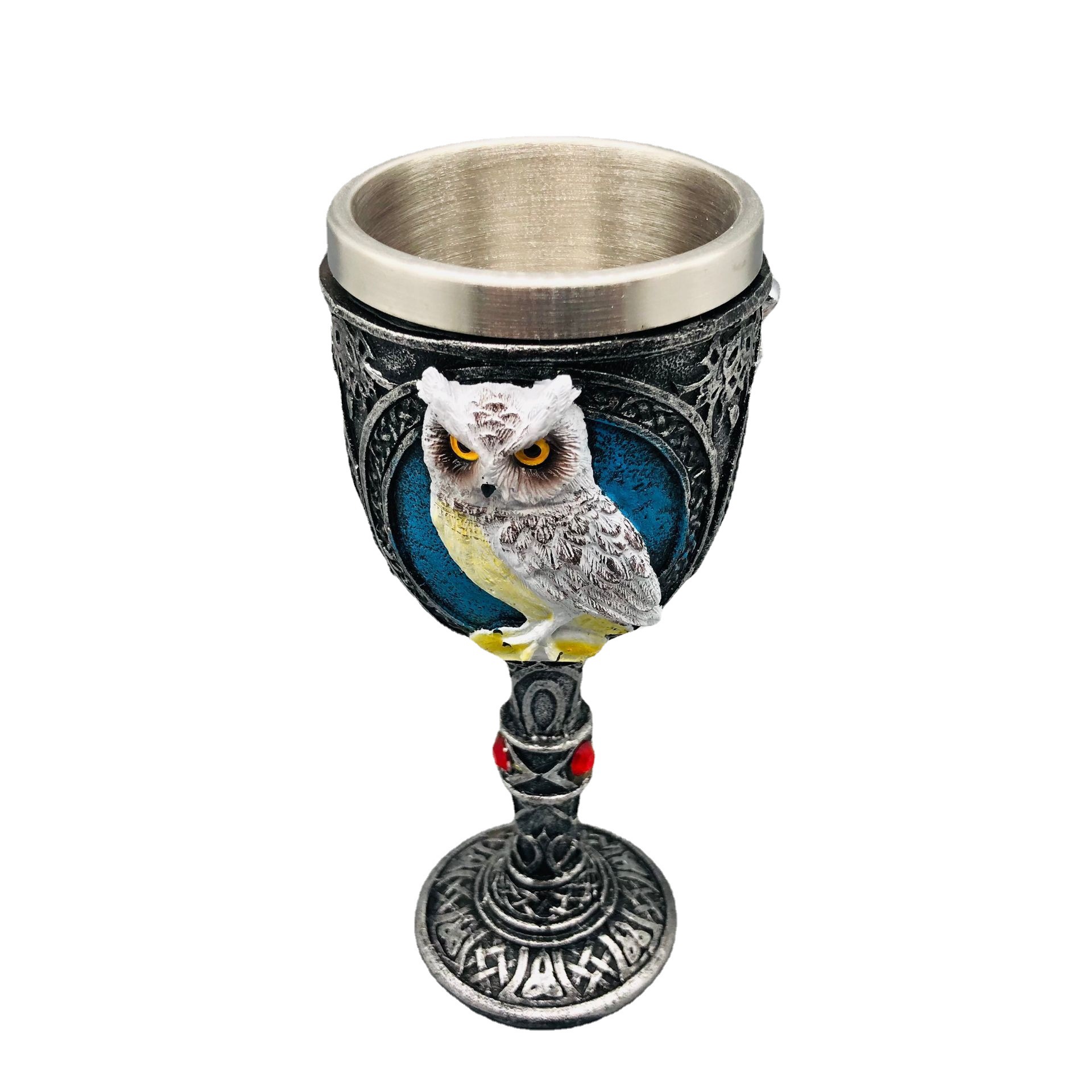Búho 3D tridimensional cráneo taza tridimensional copa de resina de acero inoxidable vaso de cerveza
