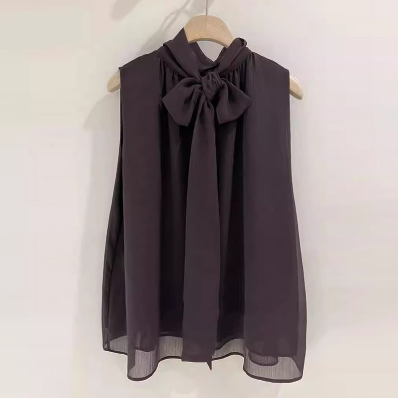 2025 New Summer Korean Style Women's Elegant Versatile Bow Vest Top Casual Chiffon Sleeveless Shirt Trendy