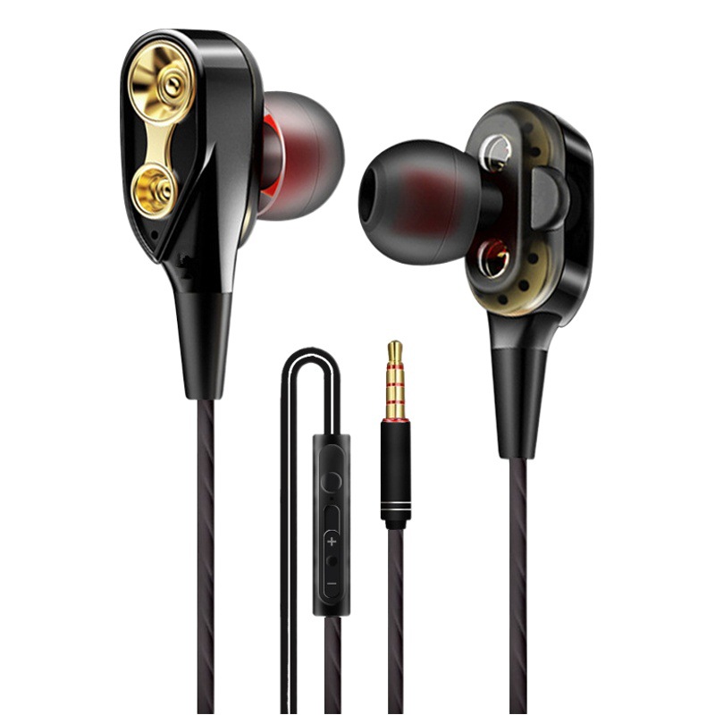 Double-moving-coil headphones in-ear subwoofer wire-controlled fever HIFI subwoofer cross-border explosions for mobile phones and computers