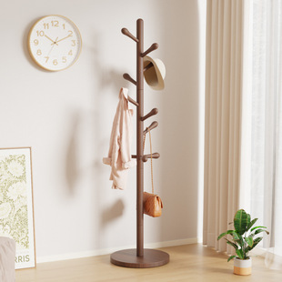 Solid Wood Coat Rack Floor-Standing Bedroom Clothes Rack Living Room Household Vertical Clothes Rack Simple Clothes Hanging Bag Rack