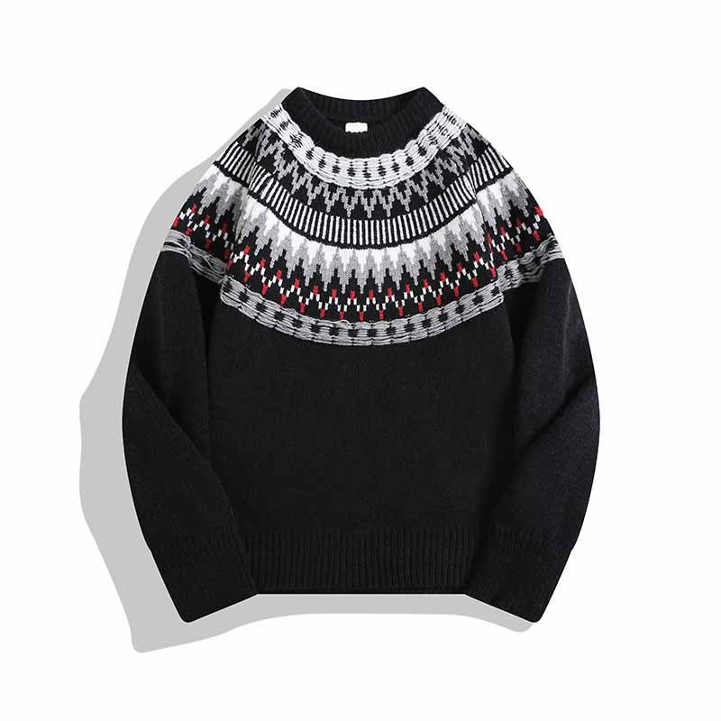 Explosiones transfronterizas de tamaño europeo de tamaño grande Fair Island Jacquard suéter de punto de Navidad hombre cuello redondo fábrica de moda al por mayor