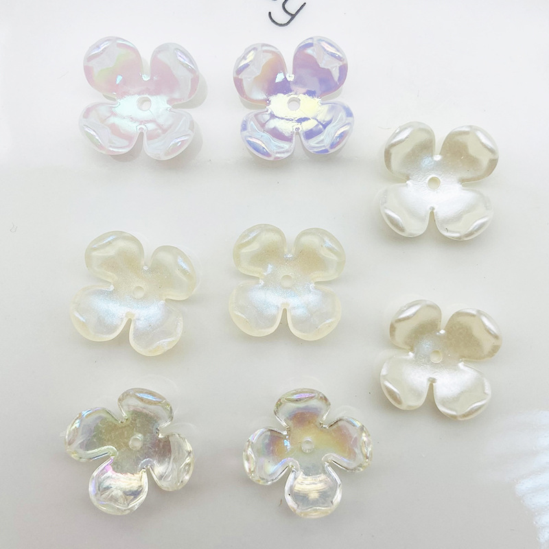 ABS仿珍珠四瓣花叶子发簪花朵diy饰品奶油胶配件义乌配饰批发