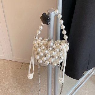 Korean Style Fashion Handbag 2024 Summer New Women's Bag Mini Cute Shoulder Bag Beaded Contrast Color Crossbody Bag Trendy