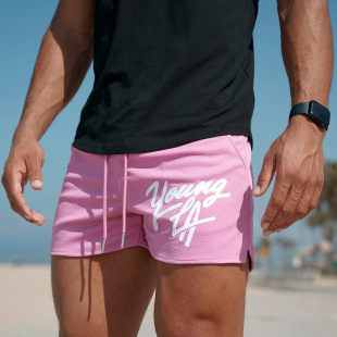 YOUNGLA American Men's Shorts Gym Running Basketball Training Mesh Quick Dry Breathable Beach Shorts