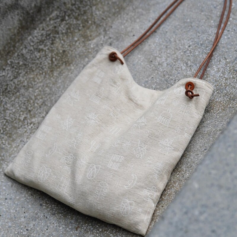 Cotton and Linen Color, Artistic Retro, Natural and Rugged Style, New Chinese Style, Leather Rope Shoulder Bag, Off-White Cloth Bag