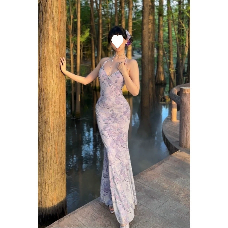 2025 Сексуальное платье с открытой спиной в стиле Pure Desire, облегающее, с юбкой-рыбкой, в стиле курортного длинного платья