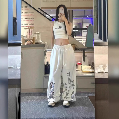 Vintage Print Women's Loose Jazz Dance Streetwear Hip Hop Wide Leg Sweatpants
