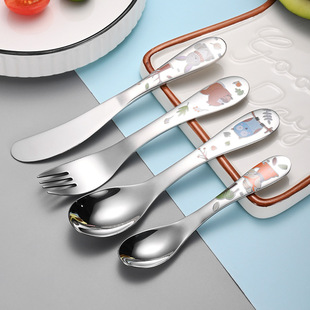 Factory Direct Sales new children's stainless steel knife, fork and spoon cartoon four-piece set foreign trade domestic explosion tableware set