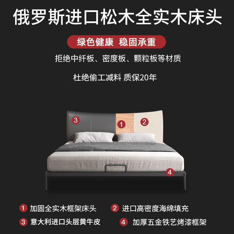 Yihaixuan nórdico Luz de lujo de cuero cama de hierro dormitorio principal cama doble italiano minimalista Hong Kong estilo ins estilo 1,8 m Cama grande
