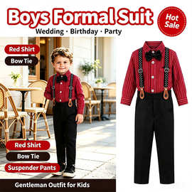Boys Formal Suit 男童套装 红衬衫领结背带裤 生日婚礼童装秋装