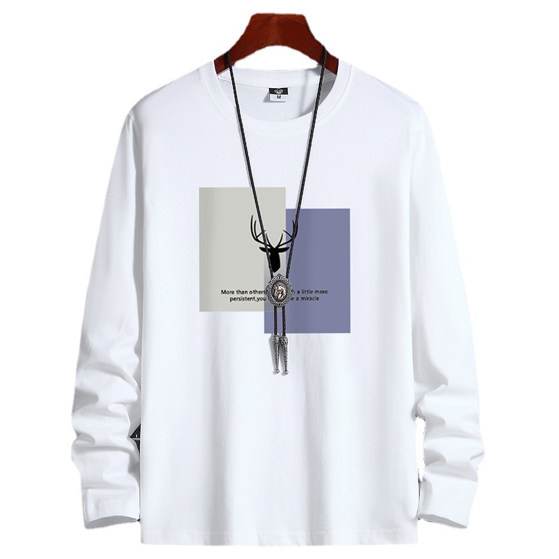 Camisa básica de cuello redondo con estampado de marca de moda de verano para hombre de manga larga para hombre, camiseta de prenda superior para jóvenes, primavera y otoño_voghion.com