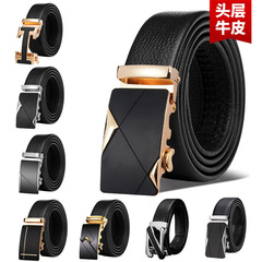 Top Grade Calfskin Leather Belt for Men with Automatic Buckle, Genuine Leather Belt, Suitable for Casual Pants, Direct Factory Sale