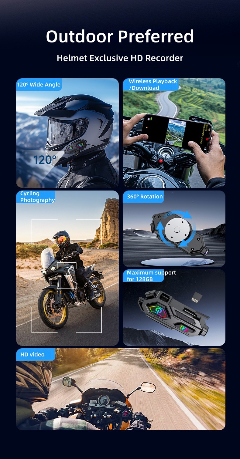 Cross-border new motorcycle helmet Bluetooth headset 600m intercom HD video and photo all-in-one with long battery life