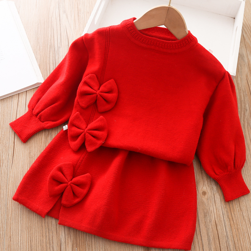 3368 Nuovo abbigliamento per ragazze Bambini Maglia Autunno Moda Due pezzi Set Gonna_voghion.com