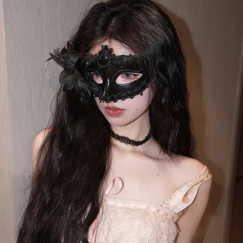 假日化妆舞会公主面具女成人派对半脸面具白色羽毛半脸眼罩道具|undefined