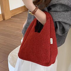 ウール入り高級ハンドバッグ、女性用ウール韓国版、多用途無地通勤ハンドバッグ、高級シンプルニットバッグ