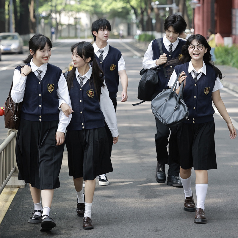 (2개) 일본 대학 스타일 수업 유니폼 스웨터 조끼 성능 의류 중학생 및 고등학생 스포츠 회의 졸업 유니폼 세트