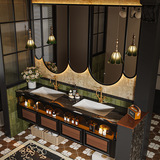 Высококлассный французский шиферный шкаф для ванной комнаты в стиле середины века, комбинация шкафа для ванной комнаты с двойной раковиной, умывальник для рук