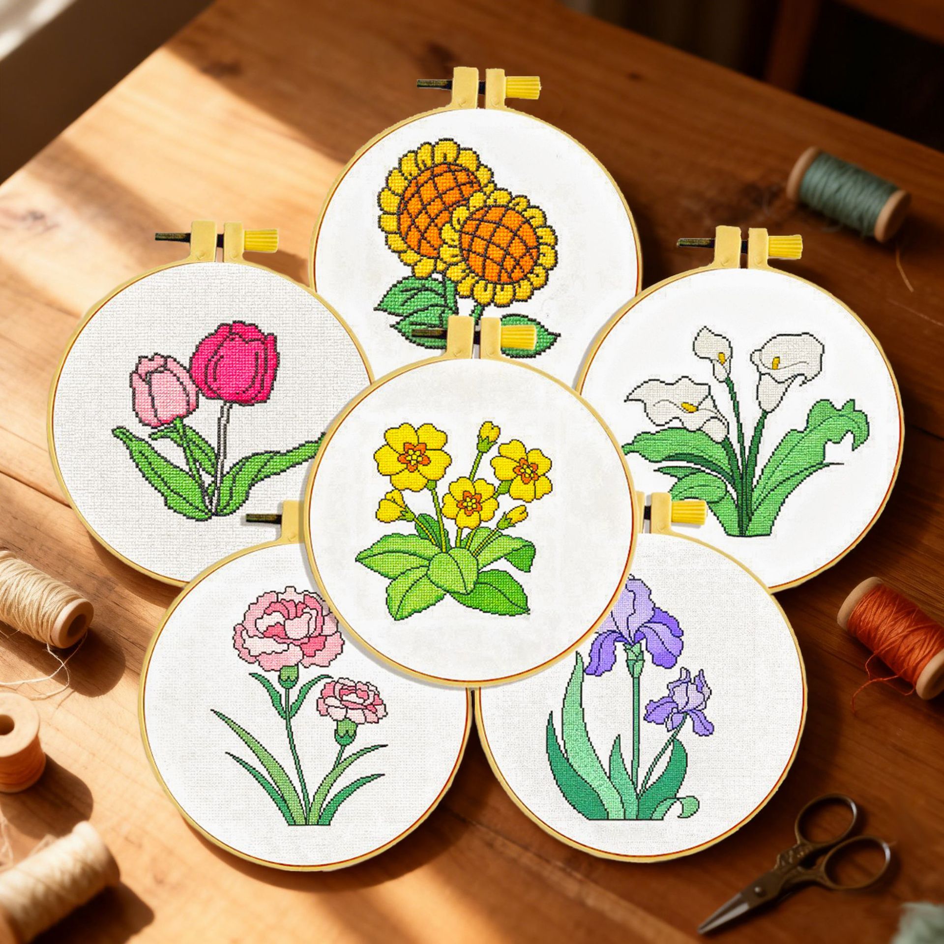 Nuevos colgantes de bordado cruzado DIY paquetes de materiales hechos a mano simple novato floral seis piezas con un conjunto de acoplamiento image 1