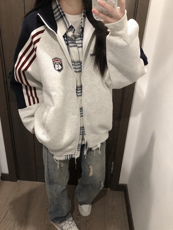 美式立领运动外套女春秋季2025新款卫衣开衫夹克上衣男女港风chic|undefined