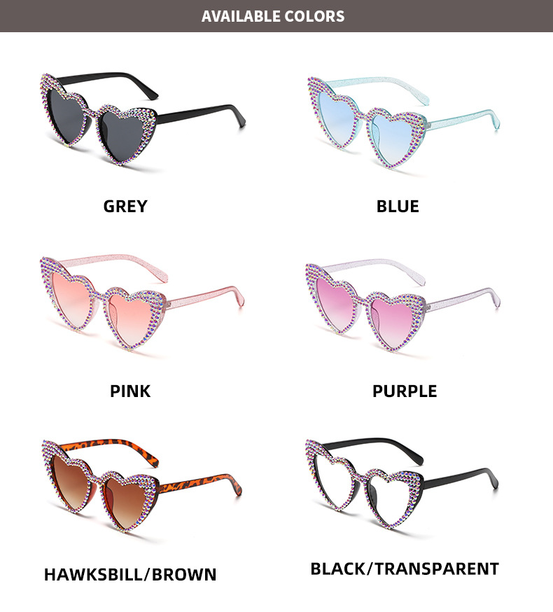 Special-Shaped Mirror Glasses Style Fashion Heart Shape Ac UV400 Protection Special-Shaped Mirror Diamond Frameless Women's Sunglasses
