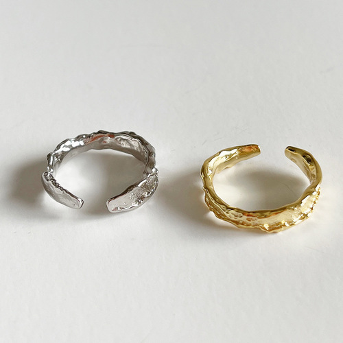 Korean version of Dongdaemun ins irregular wrinkle texture S925 sterling silver ring women's silver ring factory direct sale