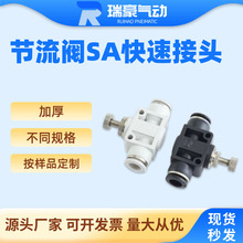 气动气管接头管道节流阀PA LSA SA4/6/8/10/12气缸流量直通限流阀