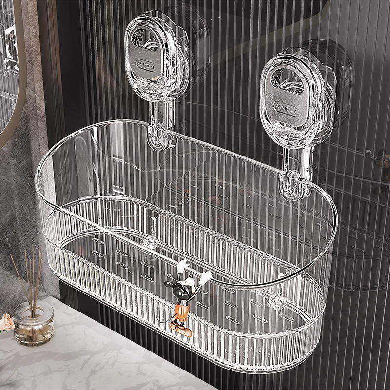 Suction Wall-Mount Storage Box, Non-Punching Transparent Plastic, Small Bathroom Shelf