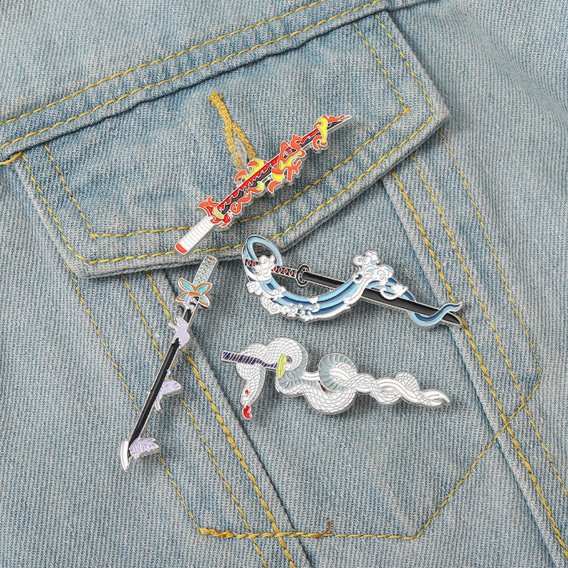 Japanese Anime Ghost Blade Surrounding Badge Cartoon Weapon Shape Brooch Backpack Clothes Accessories Alloy Pin