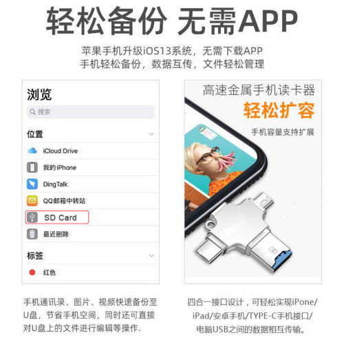 批发OTG读卡器 适用苹果type-c安卓手机四合一TF卡内存卡读卡器