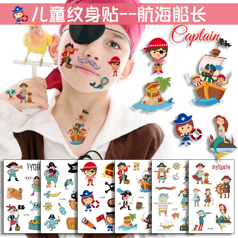 Children's Tattoo Stickers Pirate Captain Cute Handsome Boys and Girls Waterproof Sweat-proof Temporary Face Stickers Cross-border in stock