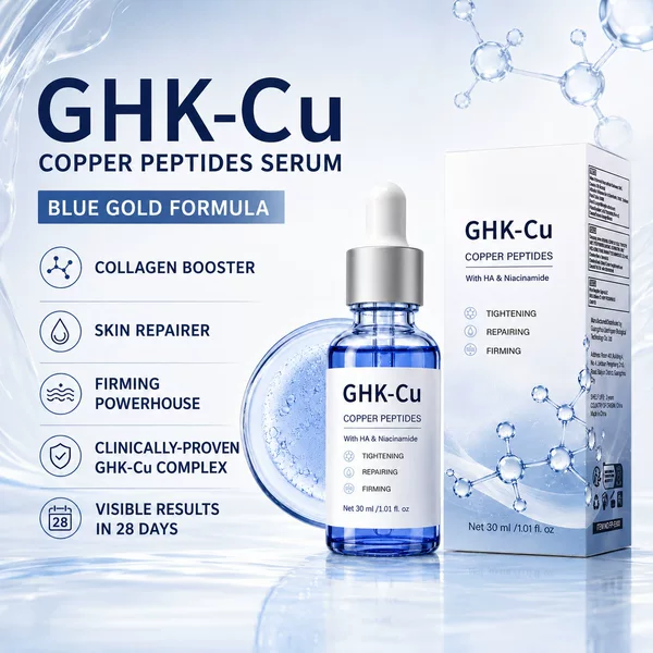 Exclusively for export: Blue Copper Peptide GHK-Cu facial serum, a hydrating and moisturizing essence that improves skin texture and overall skin condition
