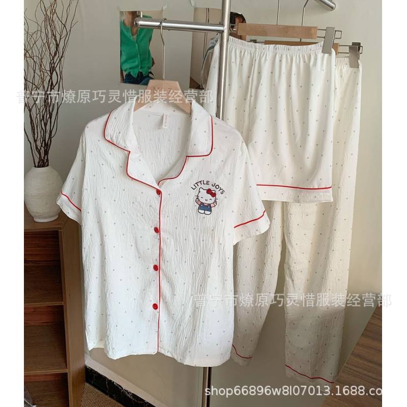 Pajamas de tres piezas de torta de oso para mujeres de verano, pantalones de manga corta, nubes de algodón adorable, viento en 2025 nueva ropa para el hogar