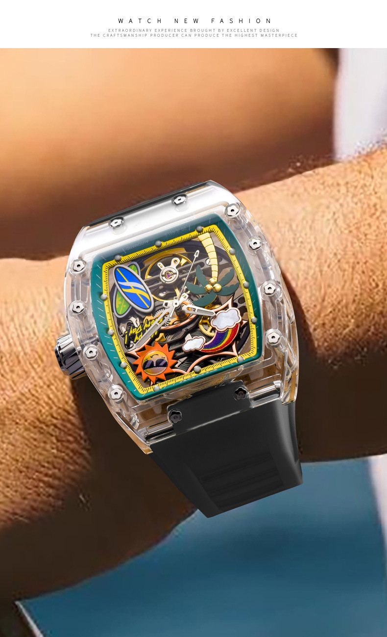 Đồng hồ nam Richard automatic skeleton lộ máy dạ quang chống nước mặt số hình thùng chi tiết 9