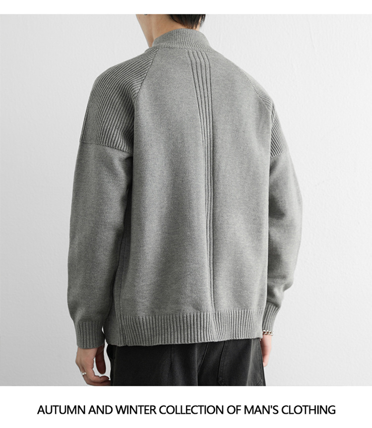 Gilet cardigan homme à double fermeture éclair, logo équitation tendance, col montant, maille haut de gamme, style business_voghion.com